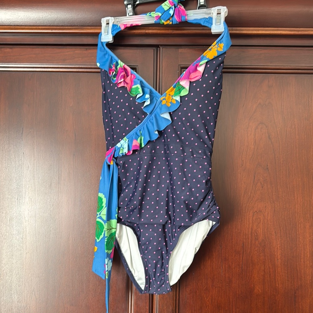 Matilda Jane Blue and Pink Ruffle One-Piece Swimsuit